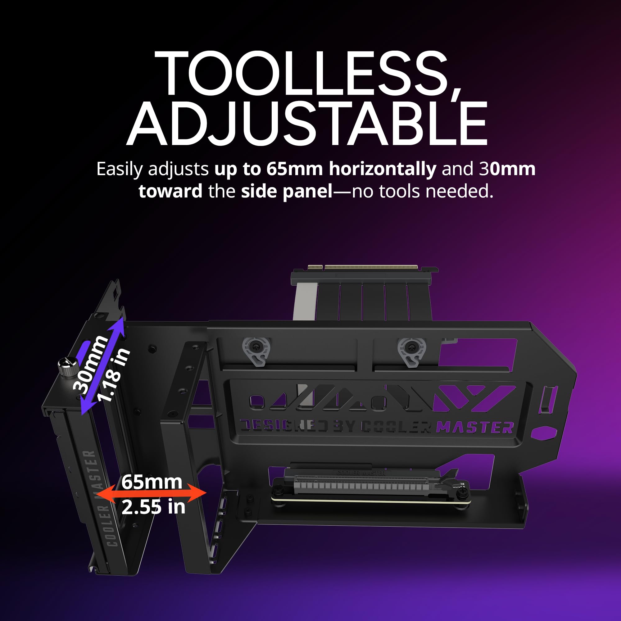 Cooler Master MasterAccessory Vertical GPU Card Holder Kit V3 Black, Premium Riser Cable PCI-E 4.0 x16-165mm, PCIe 3.0 Compatible, Adjustable Length for E-ATX|ATX|Micro ATX Case (MCA-U000R-KFVK03) - Image 5